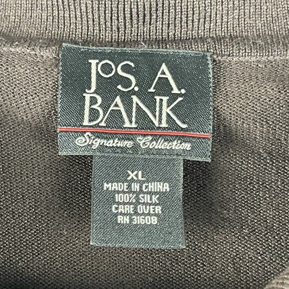 Jos A Bank 100% Silk Polo Sweater Mens XL Brown Long Sleeve Signature Grandpa - Picture 4 of 11